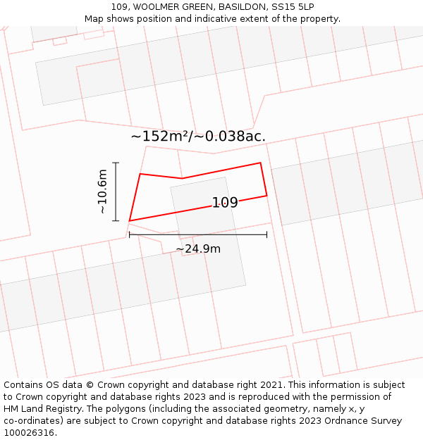 109, WOOLMER GREEN, BASILDON, SS15 5LP: Plot and title map