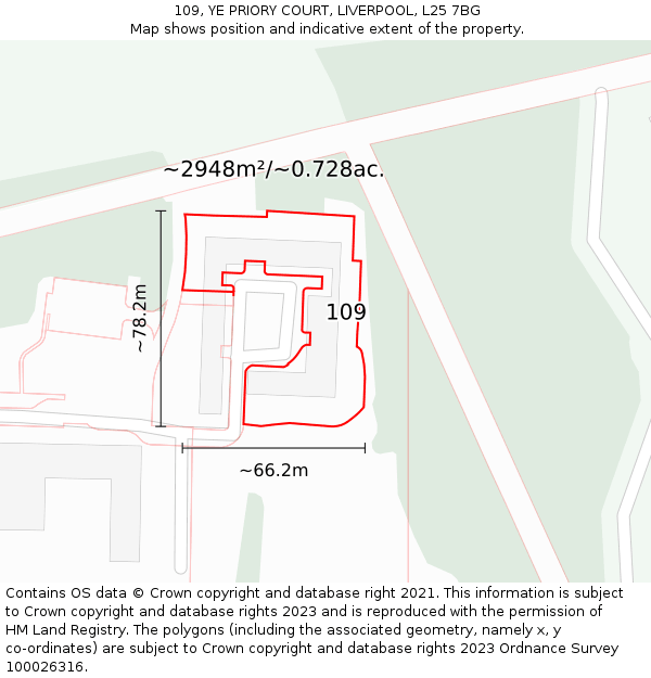 109, YE PRIORY COURT, LIVERPOOL, L25 7BG: Plot and title map