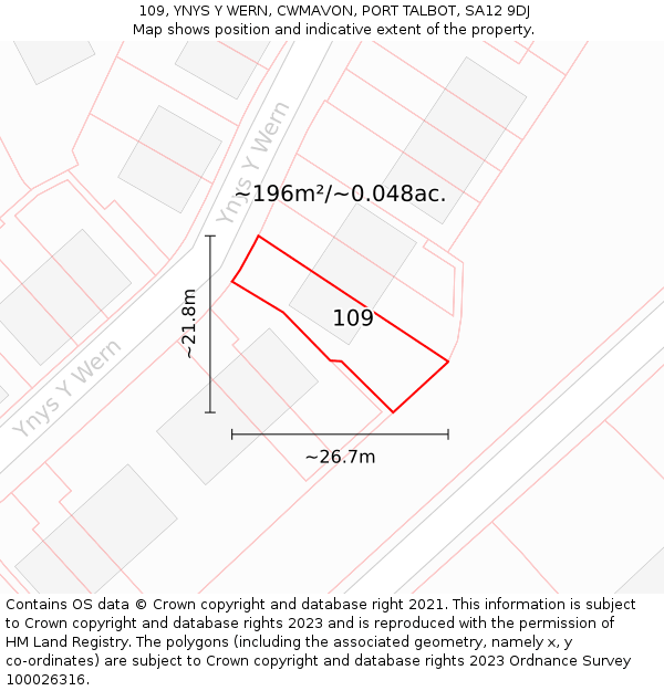 109, YNYS Y WERN, CWMAVON, PORT TALBOT, SA12 9DJ: Plot and title map