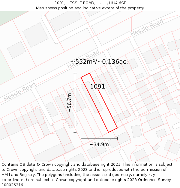 1091, HESSLE ROAD, HULL, HU4 6SB: Plot and title map