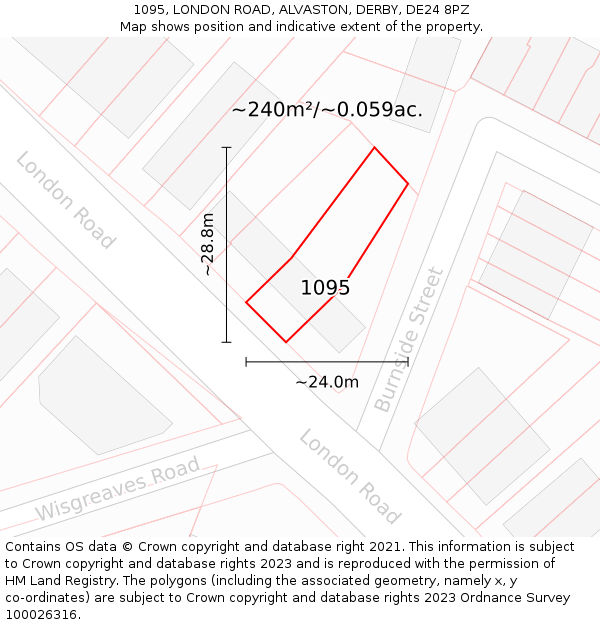 1095, LONDON ROAD, ALVASTON, DERBY, DE24 8PZ: Plot and title map