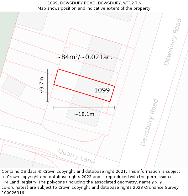 1099, DEWSBURY ROAD, DEWSBURY, WF12 7JN: Plot and title map