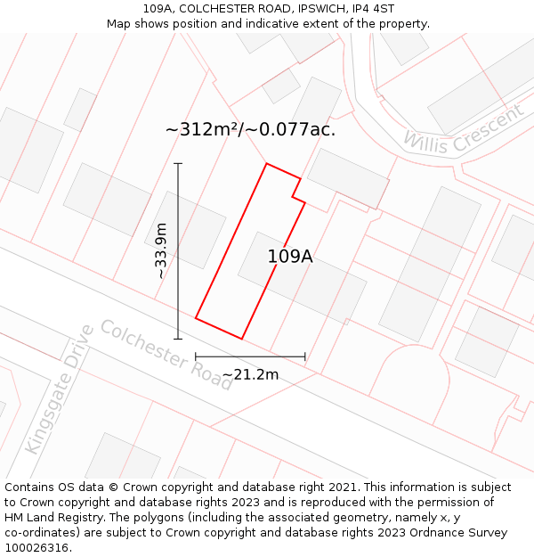 109A, COLCHESTER ROAD, IPSWICH, IP4 4ST: Plot and title map