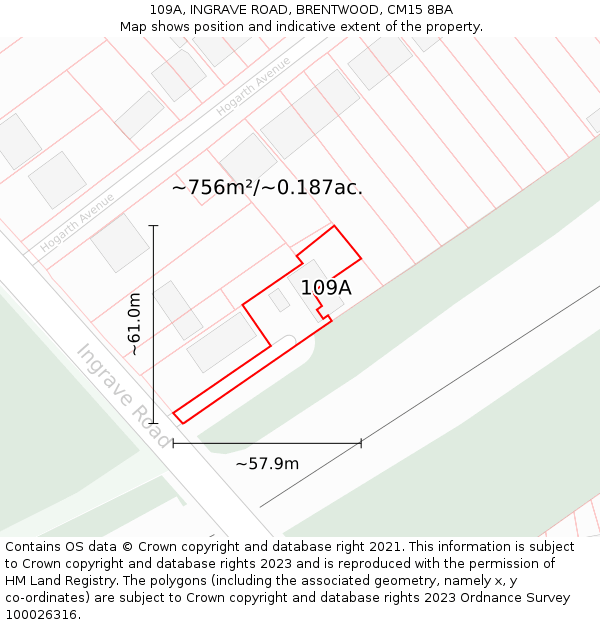 109A, INGRAVE ROAD, BRENTWOOD, CM15 8BA: Plot and title map