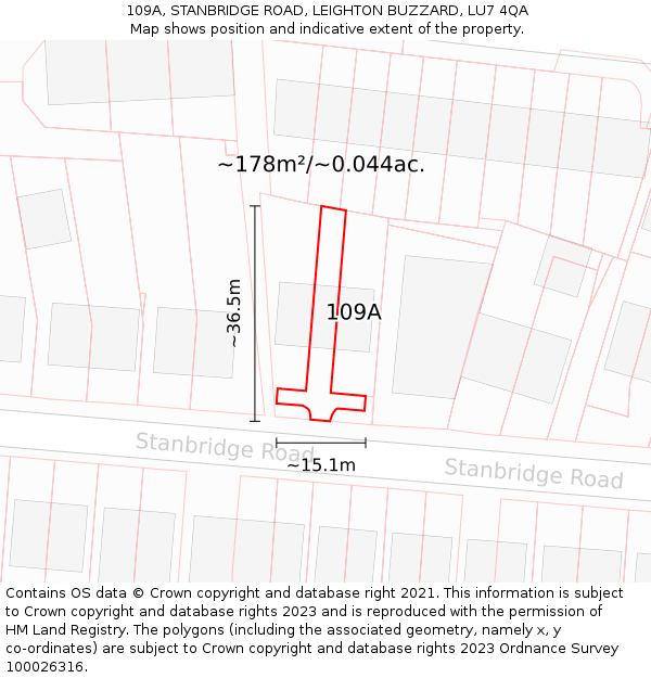 109A, STANBRIDGE ROAD, LEIGHTON BUZZARD, LU7 4QA: Plot and title map