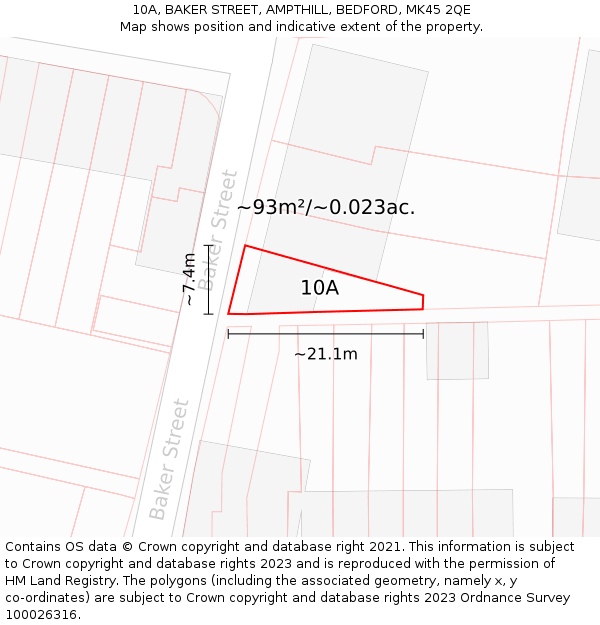 10A, BAKER STREET, AMPTHILL, BEDFORD, MK45 2QE: Plot and title map