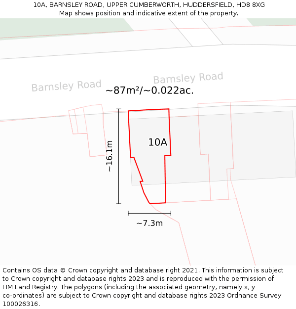 10A, BARNSLEY ROAD, UPPER CUMBERWORTH, HUDDERSFIELD, HD8 8XG: Plot and title map