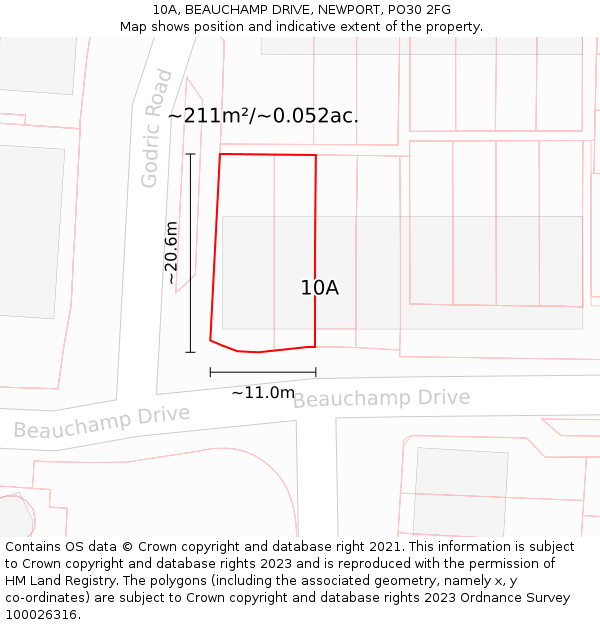 10A, BEAUCHAMP DRIVE, NEWPORT, PO30 2FG: Plot and title map