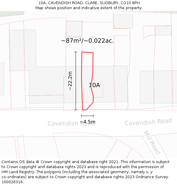 10A, CAVENDISH ROAD, CLARE, SUDBURY, CO10 8PH: Plot and title map