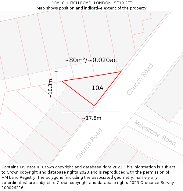 10A, CHURCH ROAD, LONDON, SE19 2ET: Plot and title map