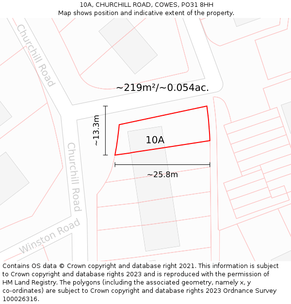 10A, CHURCHILL ROAD, COWES, PO31 8HH: Plot and title map