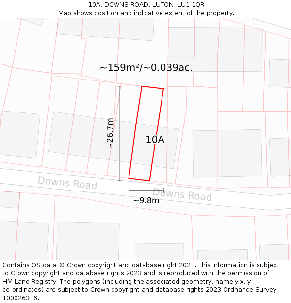 10A, DOWNS ROAD, LUTON, LU1 1QR: Plot and title map