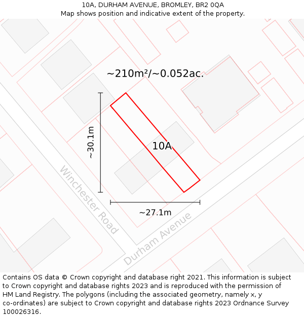 10A, DURHAM AVENUE, BROMLEY, BR2 0QA: Plot and title map