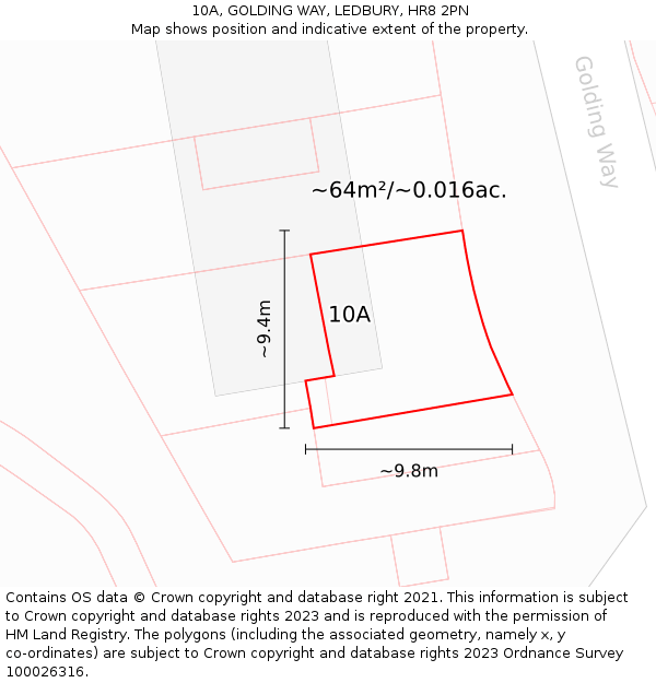 10A, GOLDING WAY, LEDBURY, HR8 2PN: Plot and title map