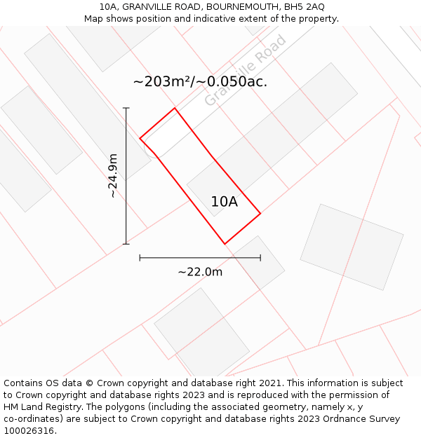 10A, GRANVILLE ROAD, BOURNEMOUTH, BH5 2AQ: Plot and title map