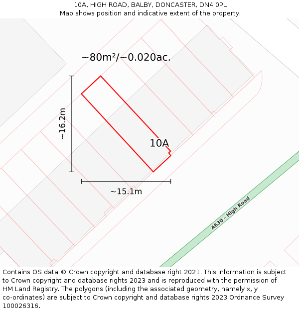 10A, HIGH ROAD, BALBY, DONCASTER, DN4 0PL: Plot and title map