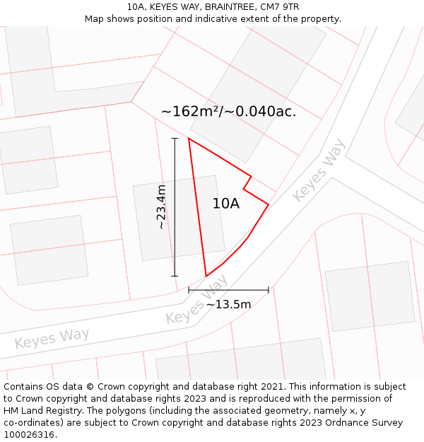 10A, KEYES WAY, BRAINTREE, CM7 9TR: Plot and title map