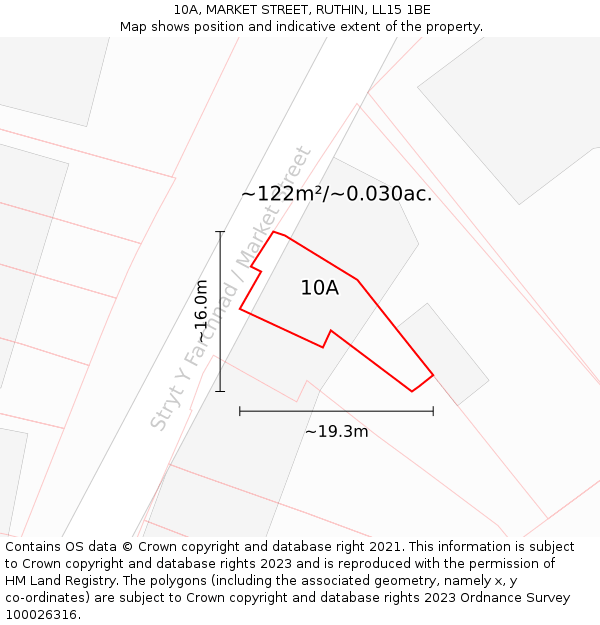 10A, MARKET STREET, RUTHIN, LL15 1BE: Plot and title map