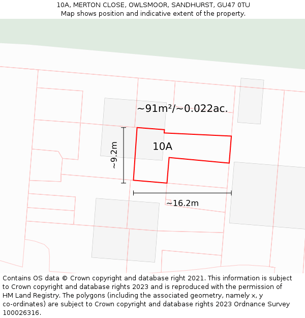 10A, MERTON CLOSE, OWLSMOOR, SANDHURST, GU47 0TU: Plot and title map