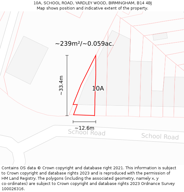 10A, SCHOOL ROAD, YARDLEY WOOD, BIRMINGHAM, B14 4BJ: Plot and title map