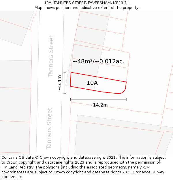 10A, TANNERS STREET, FAVERSHAM, ME13 7JL: Plot and title map