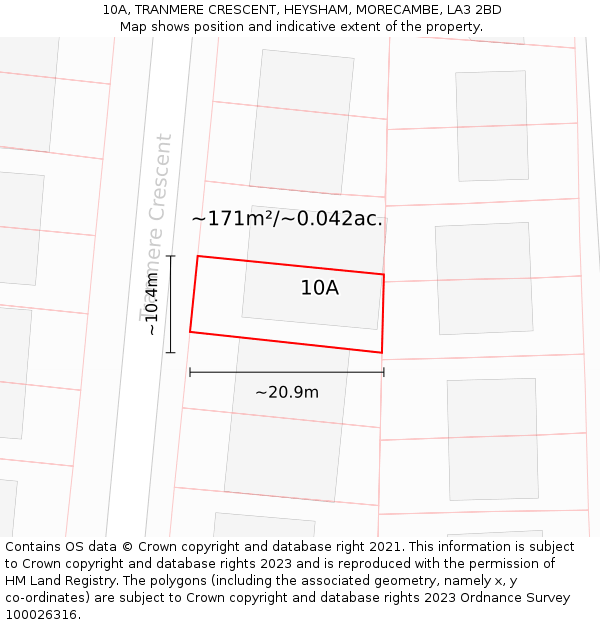 10A, TRANMERE CRESCENT, HEYSHAM, MORECAMBE, LA3 2BD: Plot and title map