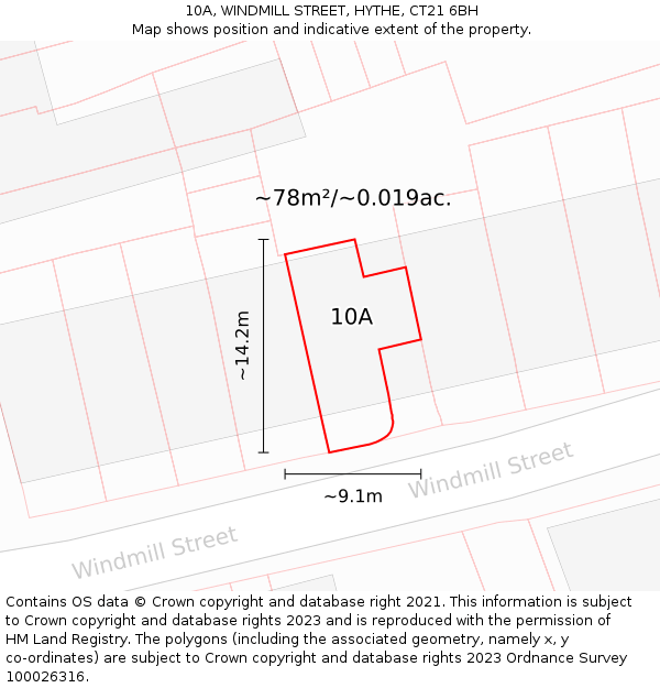 10A, WINDMILL STREET, HYTHE, CT21 6BH: Plot and title map