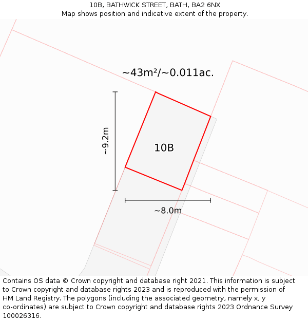 10B, BATHWICK STREET, BATH, BA2 6NX: Plot and title map
