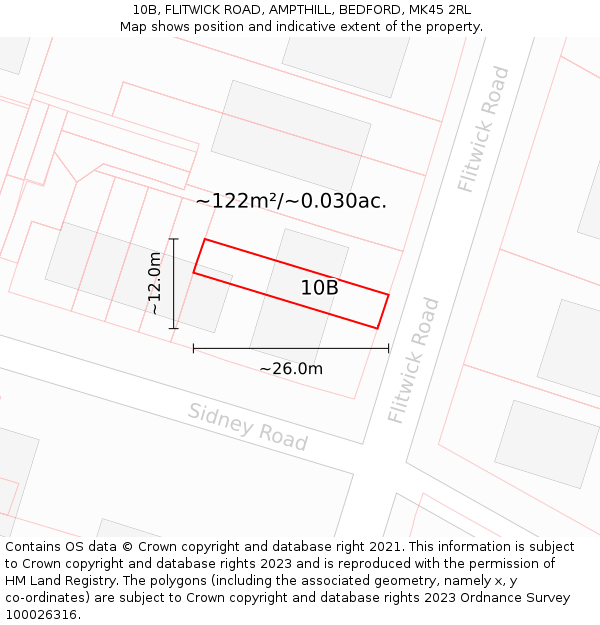 10B, FLITWICK ROAD, AMPTHILL, BEDFORD, MK45 2RL: Plot and title map