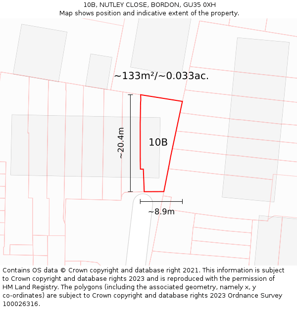 10B, NUTLEY CLOSE, BORDON, GU35 0XH: Plot and title map