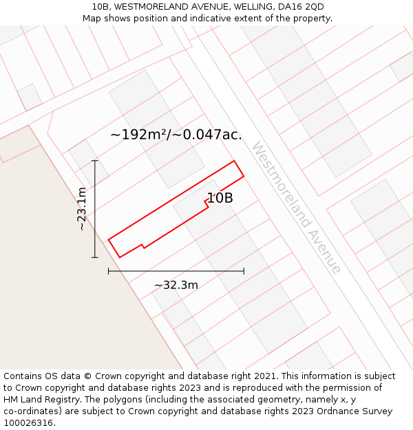 10B, WESTMORELAND AVENUE, WELLING, DA16 2QD: Plot and title map