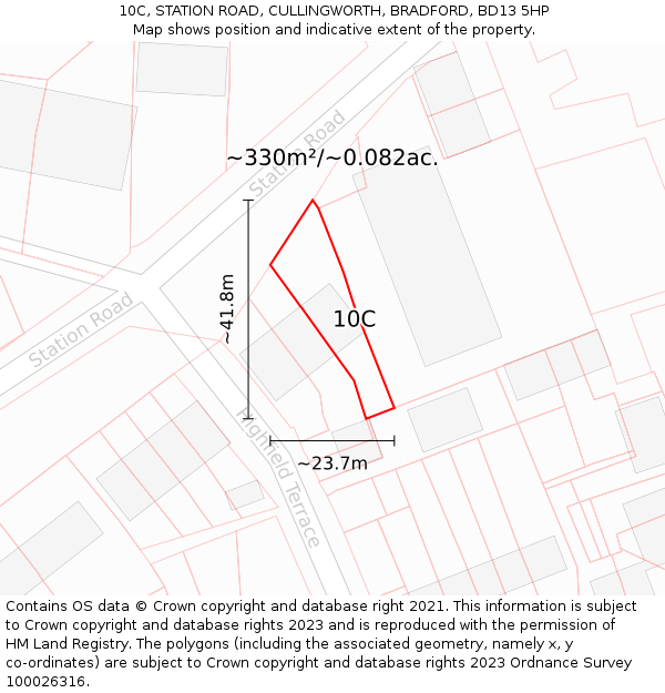 10C, STATION ROAD, CULLINGWORTH, BRADFORD, BD13 5HP: Plot and title map