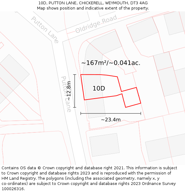 10D, PUTTON LANE, CHICKERELL, WEYMOUTH, DT3 4AG: Plot and title map