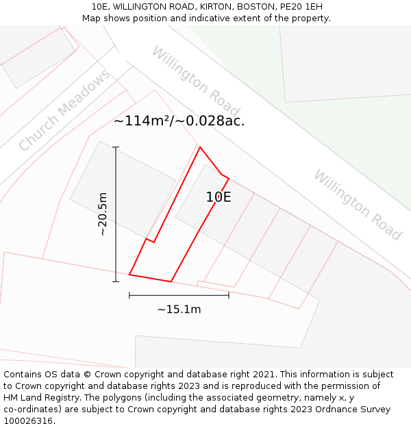 10E, WILLINGTON ROAD, KIRTON, BOSTON, PE20 1EH: Plot and title map