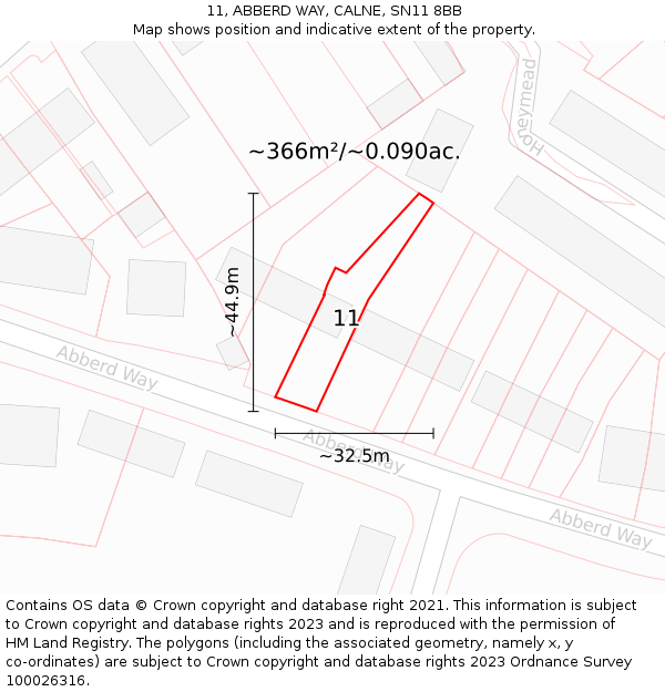 11, ABBERD WAY, CALNE, SN11 8BB: Plot and title map