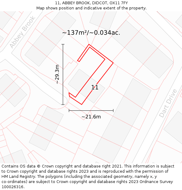 11, ABBEY BROOK, DIDCOT, OX11 7FY: Plot and title map