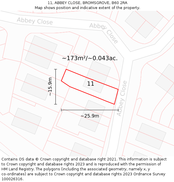 11, ABBEY CLOSE, BROMSGROVE, B60 2RA: Plot and title map