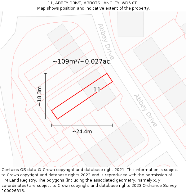 11, ABBEY DRIVE, ABBOTS LANGLEY, WD5 0TL: Plot and title map