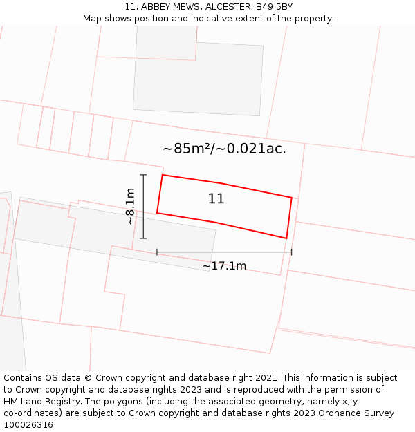 11, ABBEY MEWS, ALCESTER, B49 5BY: Plot and title map