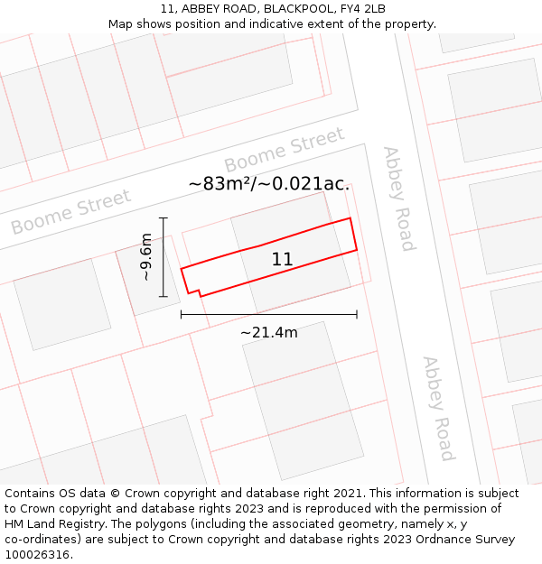 11, ABBEY ROAD, BLACKPOOL, FY4 2LB: Plot and title map
