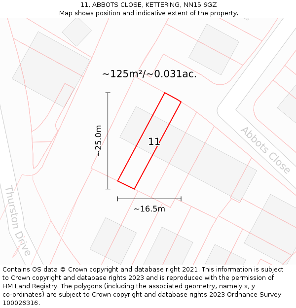 11, ABBOTS CLOSE, KETTERING, NN15 6GZ: Plot and title map