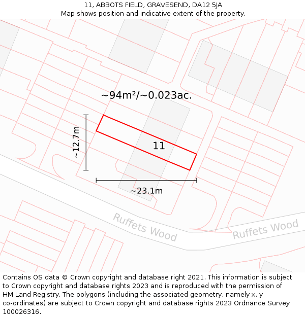 11, ABBOTS FIELD, GRAVESEND, DA12 5JA: Plot and title map