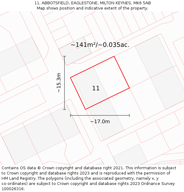 11, ABBOTSFIELD, EAGLESTONE, MILTON KEYNES, MK6 5AB: Plot and title map