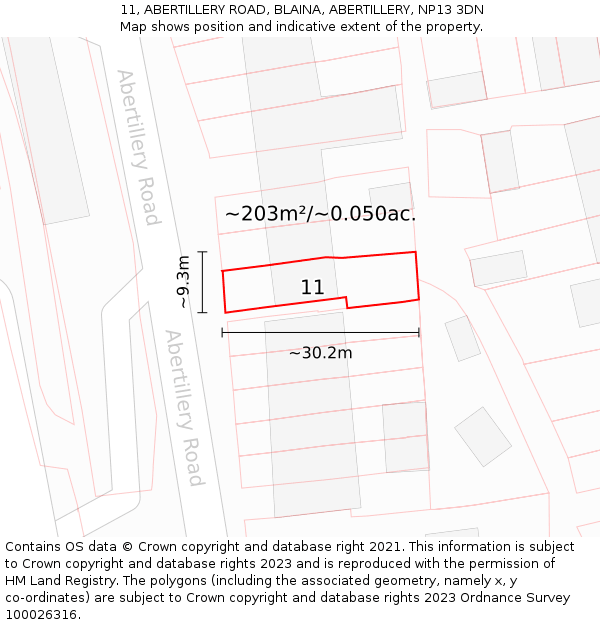 11, ABERTILLERY ROAD, BLAINA, ABERTILLERY, NP13 3DN: Plot and title map
