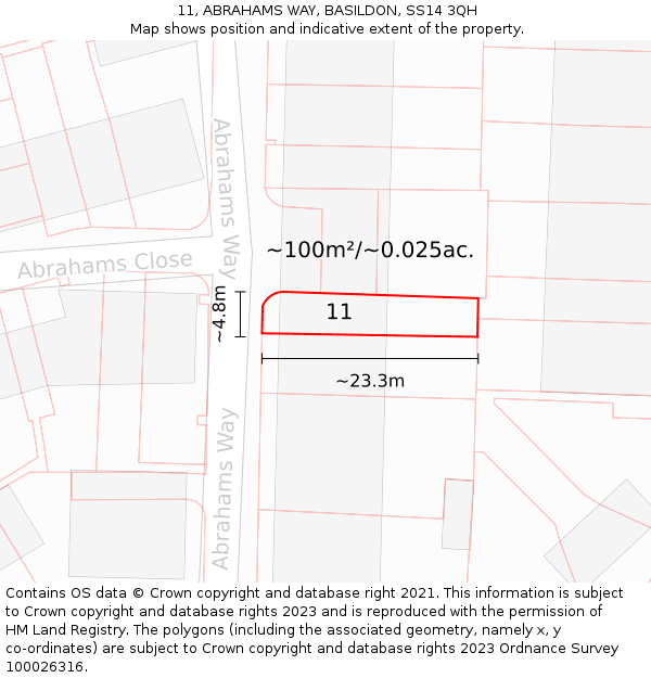 11, ABRAHAMS WAY, BASILDON, SS14 3QH: Plot and title map