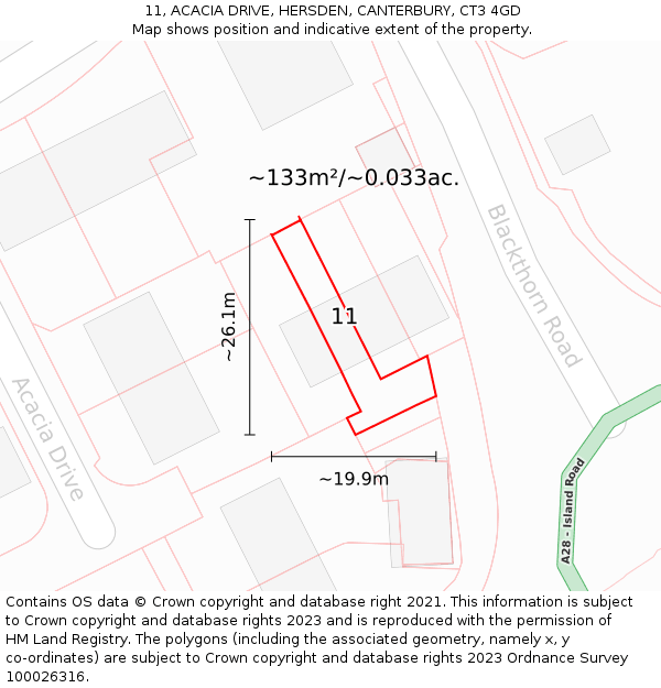 11, ACACIA DRIVE, HERSDEN, CANTERBURY, CT3 4GD: Plot and title map