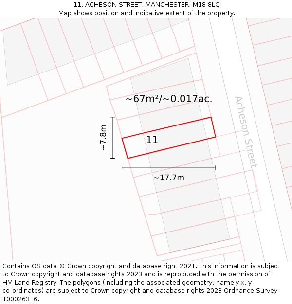 11, ACHESON STREET, MANCHESTER, M18 8LQ: Plot and title map
