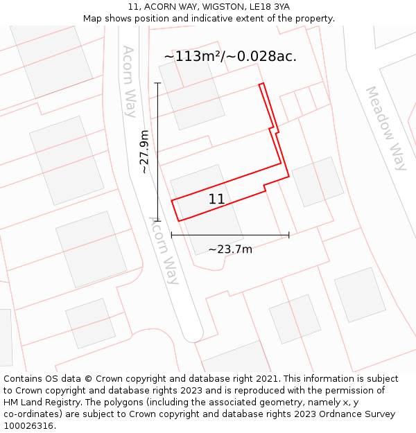 11, ACORN WAY, WIGSTON, LE18 3YA: Plot and title map