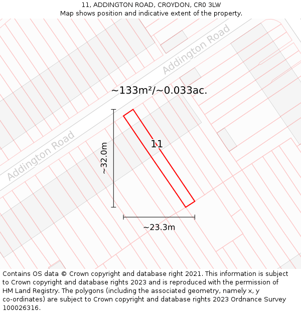 11, ADDINGTON ROAD, CROYDON, CR0 3LW: Plot and title map