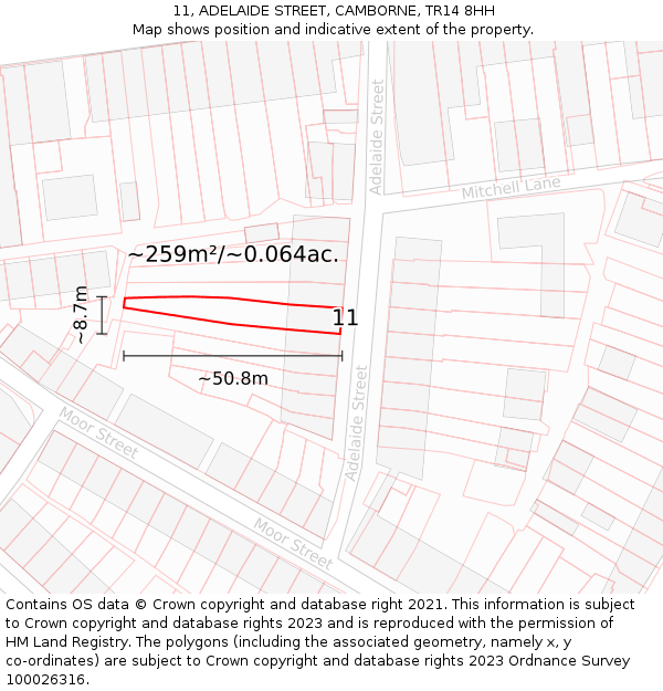 11, ADELAIDE STREET, CAMBORNE, TR14 8HH: Plot and title map